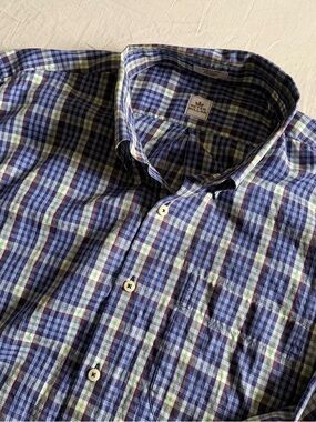 Peter Millar Blue Green Purple Plaid Button-Down Long Sleeve Shirt Men’s XL